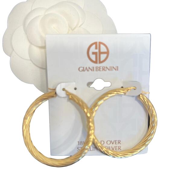 NEW Giani Bernini 18K Gold over Sterling Silver Textured Hoop Earrings (GBXX006) - Picture 1 of 2